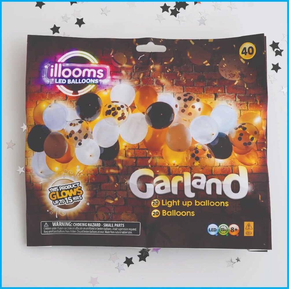 illooms Gold Black & Confetti LED Balloons Garland Kit 40 Pack